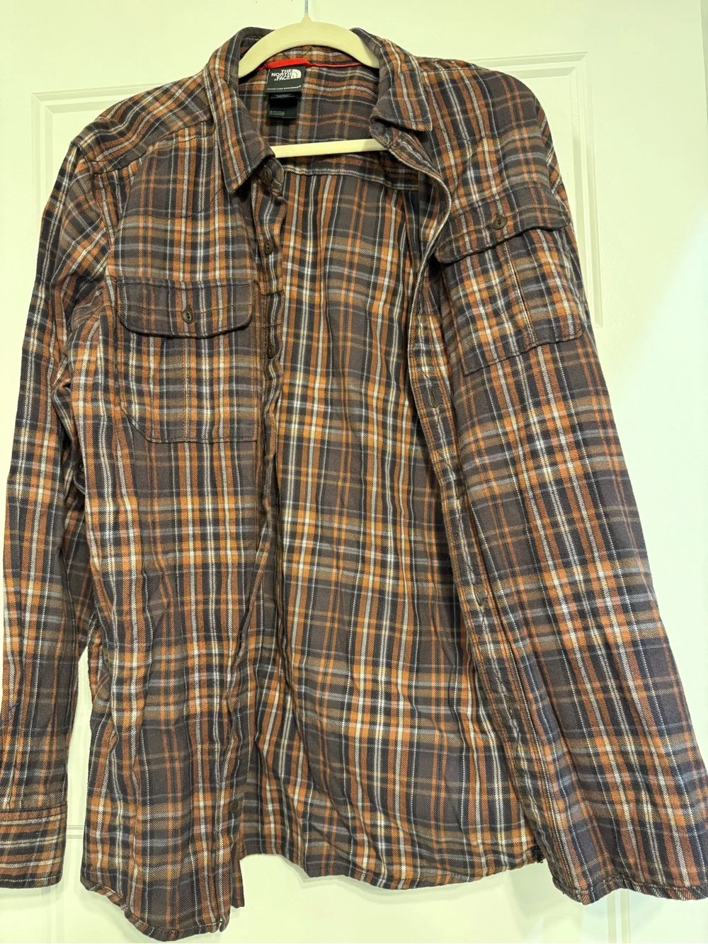 The North Face Brown and Orange Plaid Button-Down Shirt